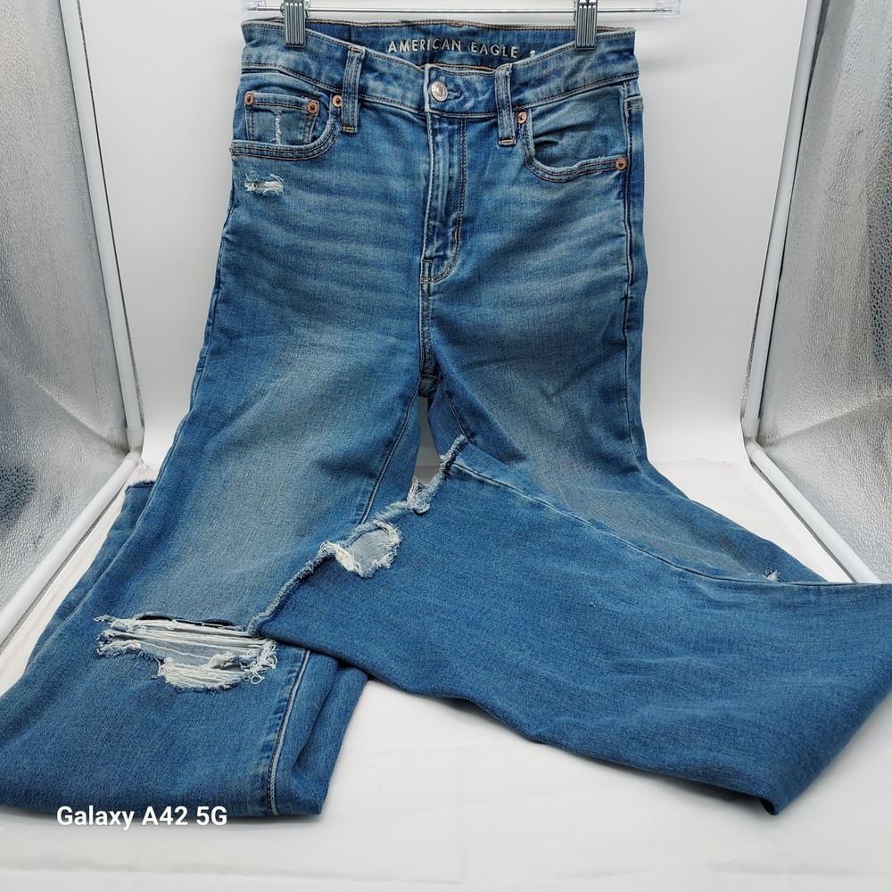 American Eagle Next Level Stretch Distressed Flare Jeans Blue Size 0 Long